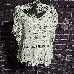1 2 3 Brand Bohemian Crochet Layering Top with Fringe CLEARANCE